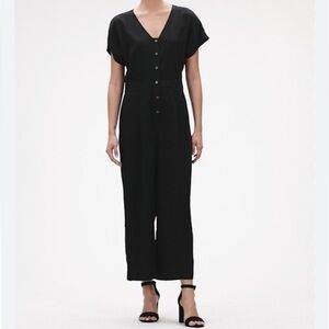 MNG Viscose Button Front Jumpsuit V Neck Black Size XS